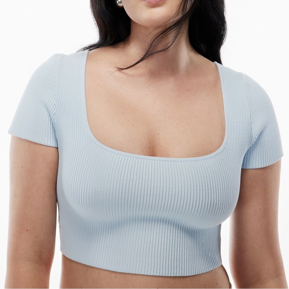 Babaton Ribbed Square Neck Crop Top - Light Gray